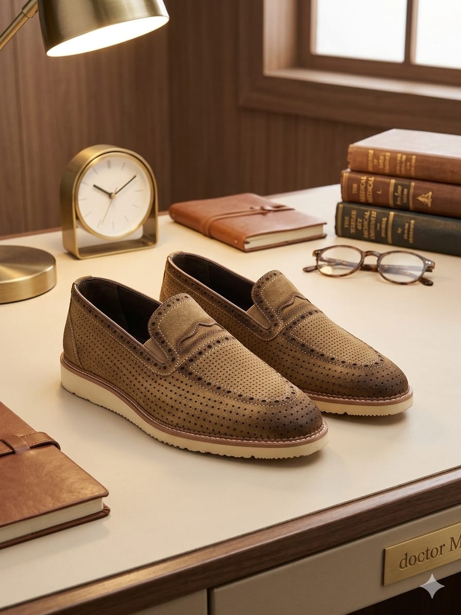 Men's Leather Suede Shoes with EVA Sole & Orthopedic Insole